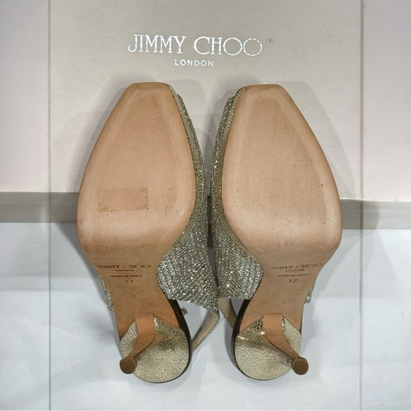 JIMMY CHOO CLUE GLITTER SLINGBACK PLATFORM PEEP TOE HIGH HEEL PUMPS SANDAL 37 - Picture 15 of 16